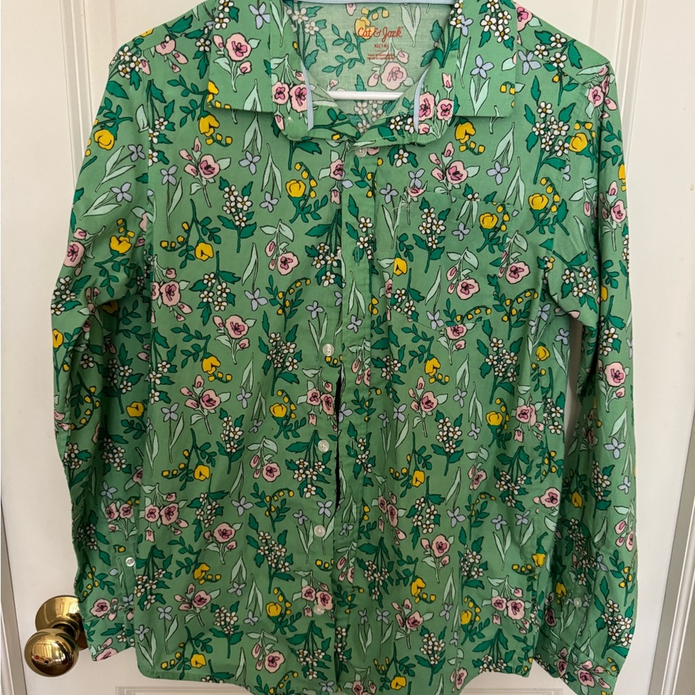 Floral Green Button-Up Shirt